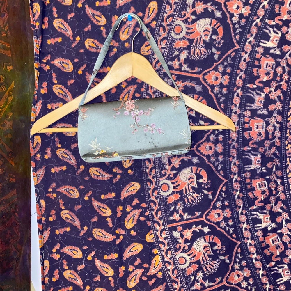blue floral handbag